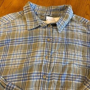 American Eagle Medium Crop Flannel Plaid Button Up Shirt Linen/Viscose Top NWT
